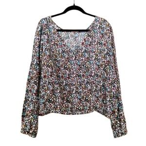 The Loft Dark Floral Ditsy Long Sleeve Work Office Blouse Top XL Spring Summer